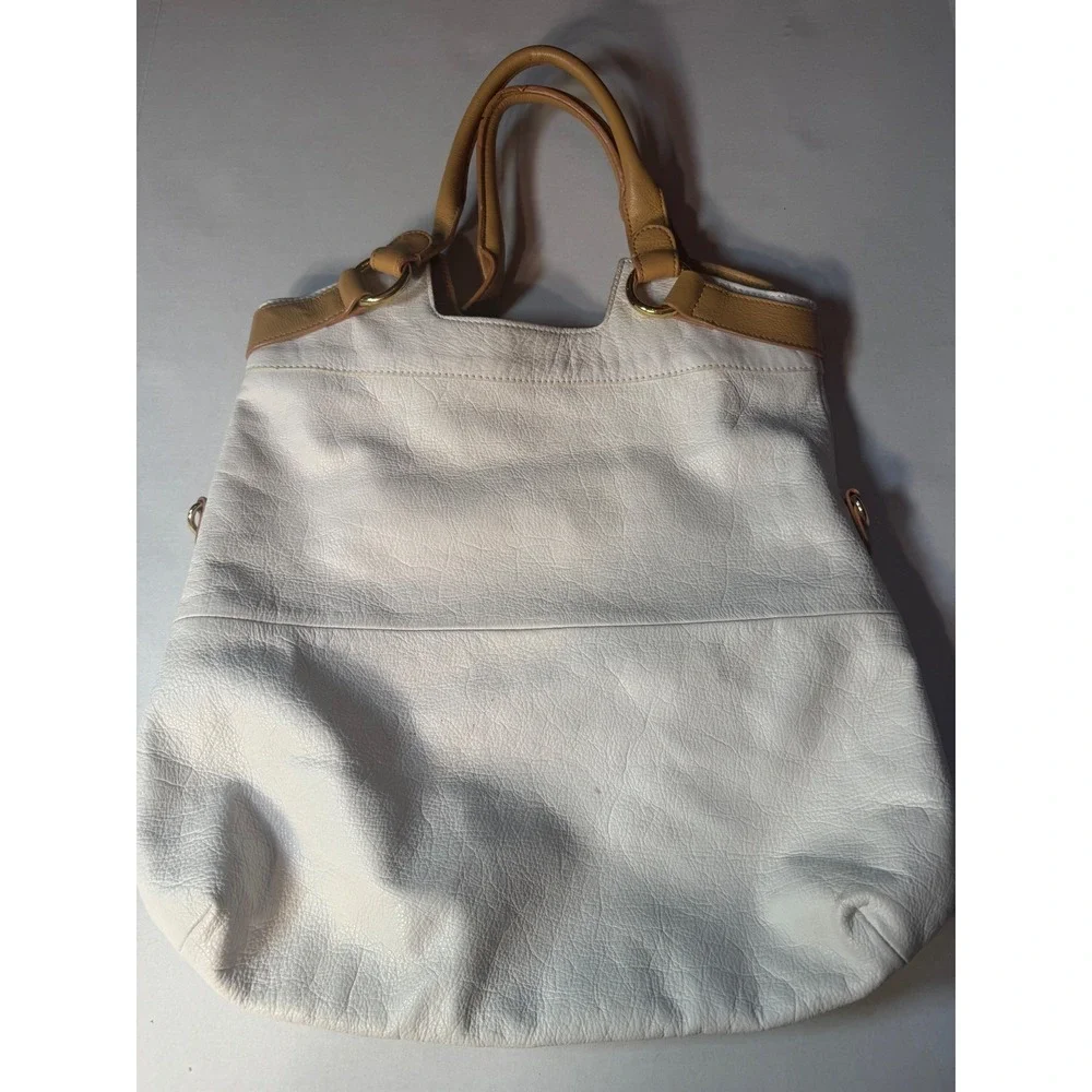 Margot Cream Tan Pebbled Genuine Leather Hobo Tote Bag Gold Hardware Large
